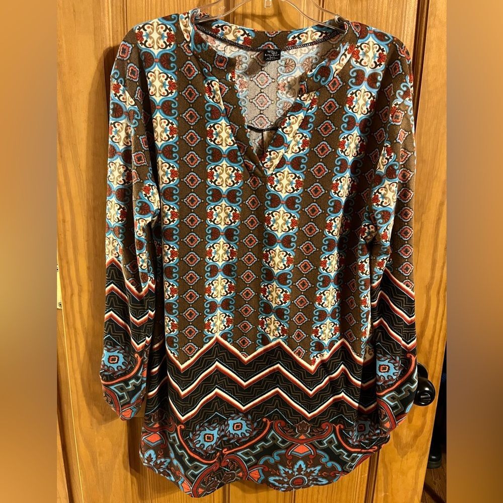 WinWin Brown and Blue Patterned Blouse